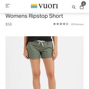 NWT - Vuori Women’s Ripstop Short in Army Green